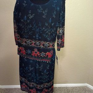 Carole Little 2-piece top/skirt outfit in Gypsy Nomad pattern size S